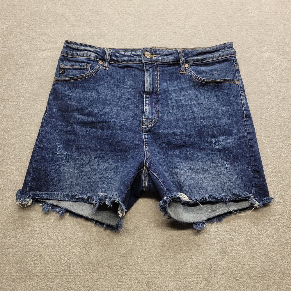 KanCan Womens XL Denim Shorts Distressed Raw Hem Stretch Dark Wash Jean Shorts